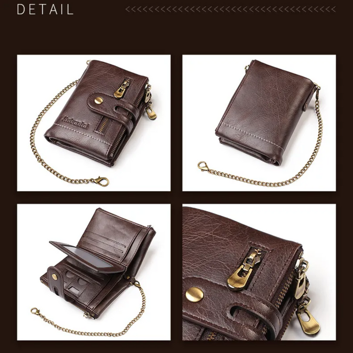 Retro skórzany portfel | Z wytrzymałym łańcuchem!