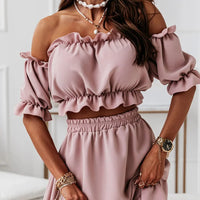 Rosa 2-delige set | Charmante set vol sierlijke ruches