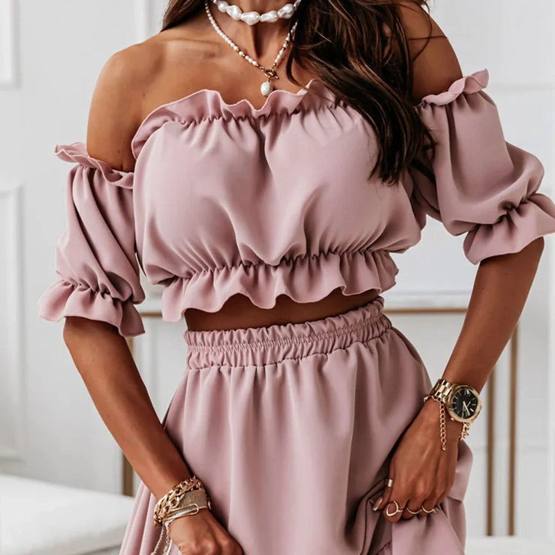 Rosa 2-delige set | Charmante set vol sierlijke ruches