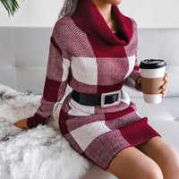 Sukienka sweterkowa Rosita | Ciepła sukienka z golfem o unikalnym wzorze