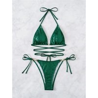 Greeny Glitter Bikini | Met sexy straps