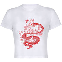 Celie Croptop T-shirt | Met retro draken design