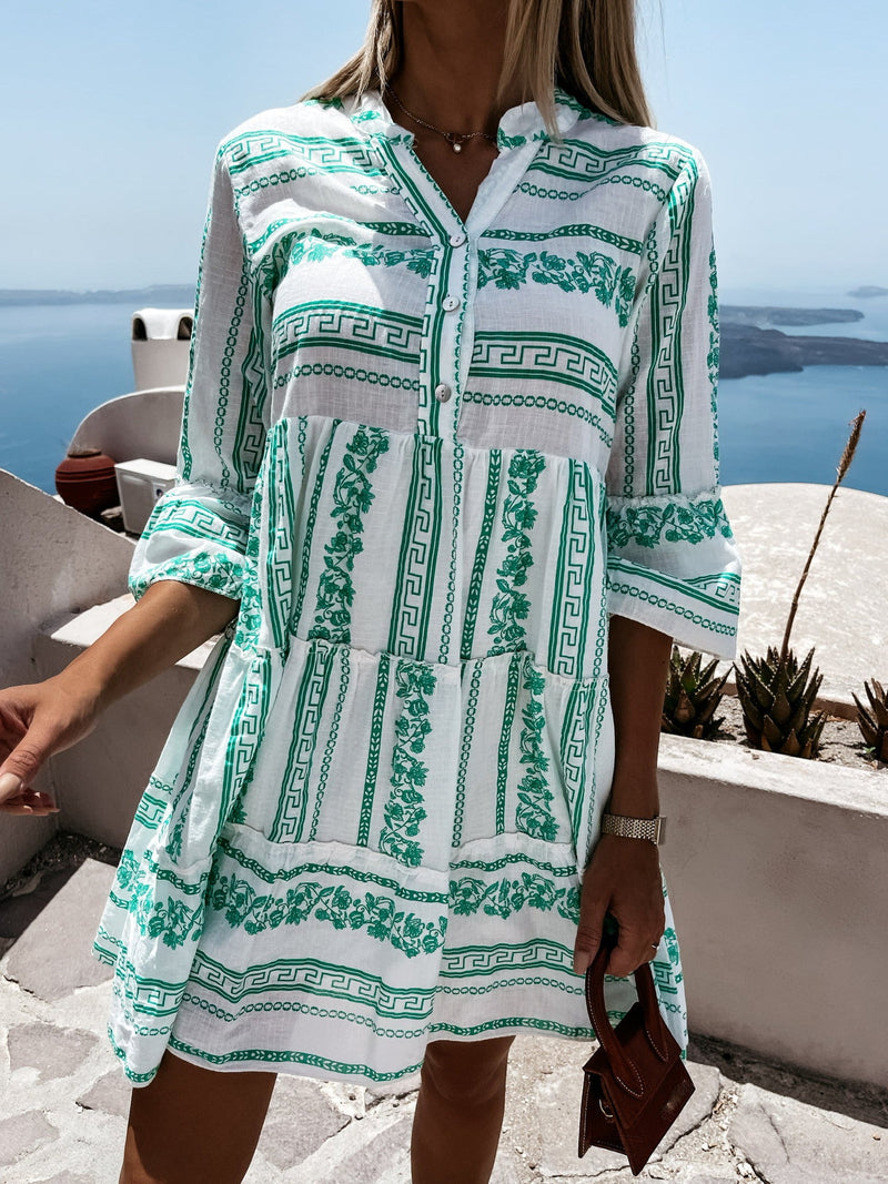 Inna Ibiza Ruffle Dress | Heerlijk luchtige Boho dress met vrolijk patroon