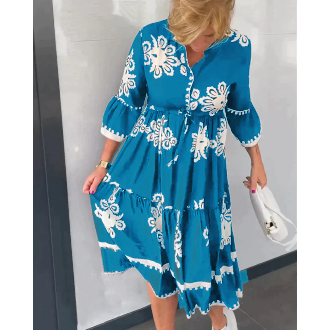 Trendy Jurk met Bloemenprint en 3/4 Mouwen – Elin