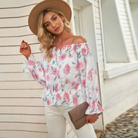 Gebloemde dames chiffon blouse met ruches mouwen – Elvira