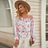 Gebloemde dames chiffon blouse met ruches mouwen – Elvira