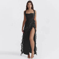 Trendy maxi jurk met ruches en chiffon voor de zomer – Amira