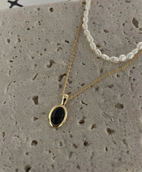 Zwarte Onyx en Parel Stapelketting - Aria