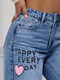 Dames Jeans met Hartjes- en Graffitiprint - Lotte