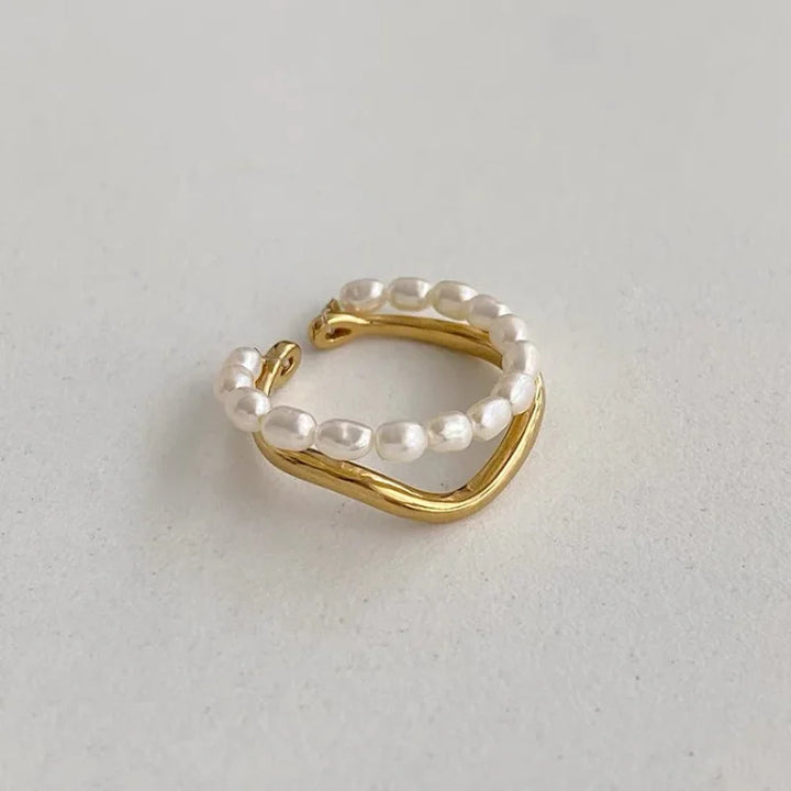 Dubbelgelaagde Gouden Ring met Zoetwaterparel - Ivy