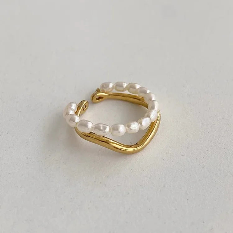 Dubbelgelaagde Gouden Ring met Zoetwaterparel - Ivy