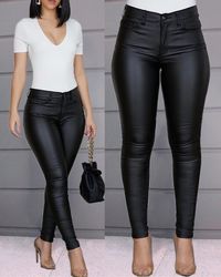 Leren stretchbroek met hoge taille – Raffaela
