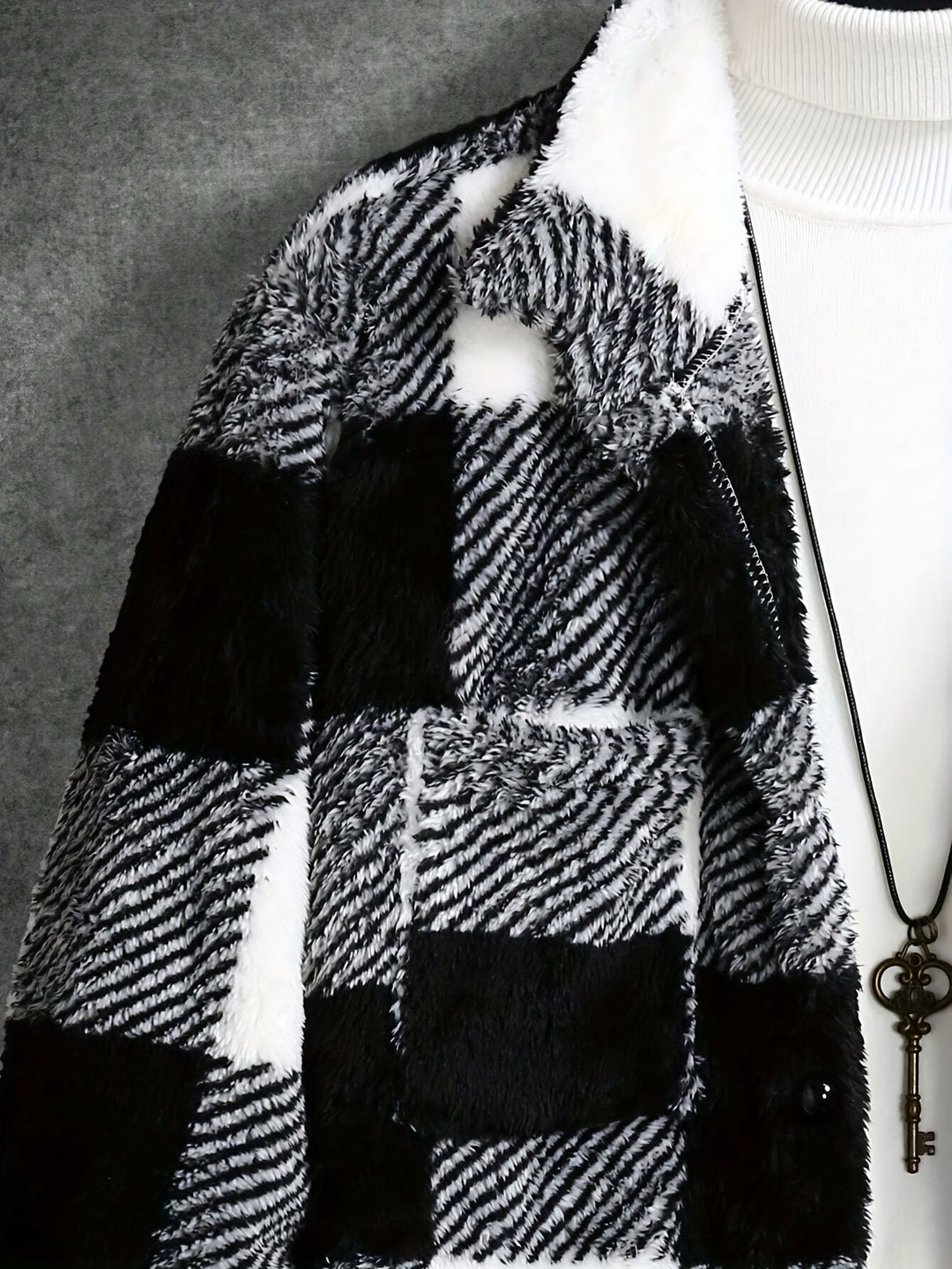 Heren Zwart Wit Geruit Fleece Jack - Riley