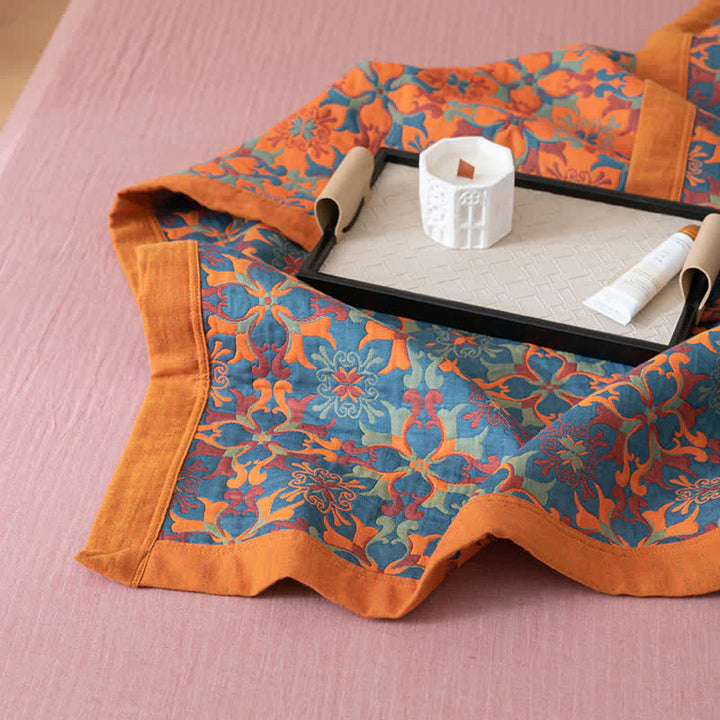 Oranje & Blauw Patroon Zeslaags Katoenen Quilt - TerraLoom