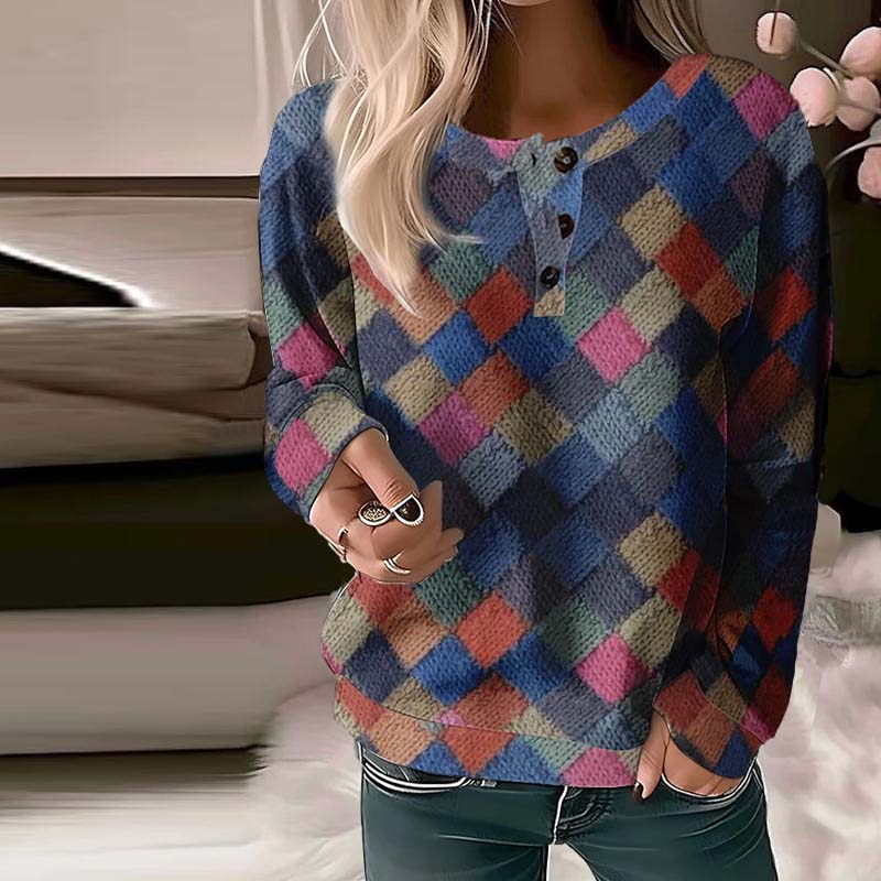 Vintage Geruite Dames Sweater - Haruka