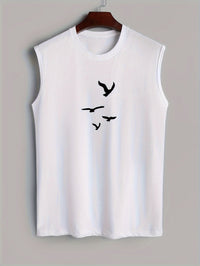 Koszula męska bez rękawów z bawełny z nadrukiem ptaków - Noah