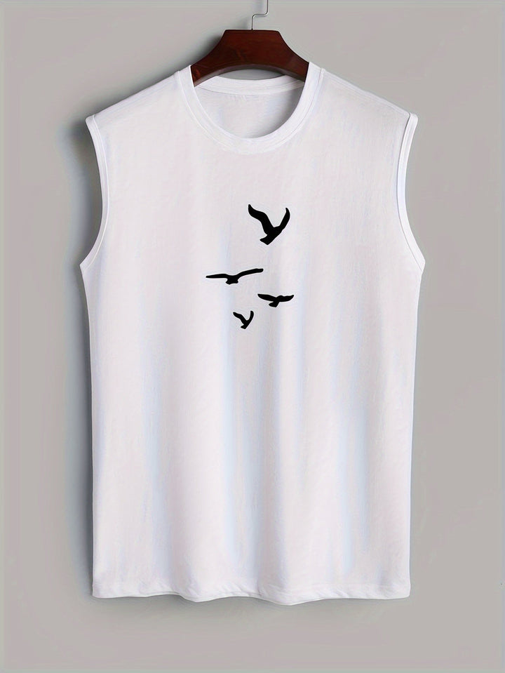 Koszula męska bez rękawów z bawełny z nadrukiem ptaków - Noah