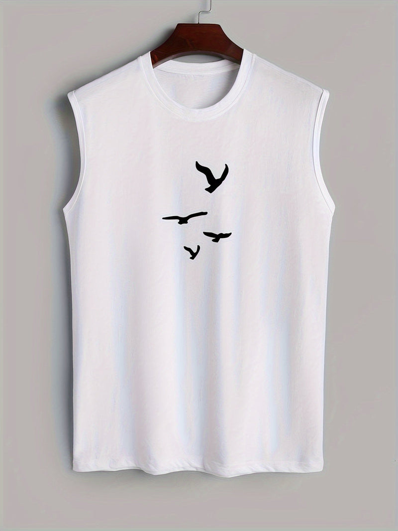 Koszula męska bez rękawów z bawełny z nadrukiem ptaków - Noah