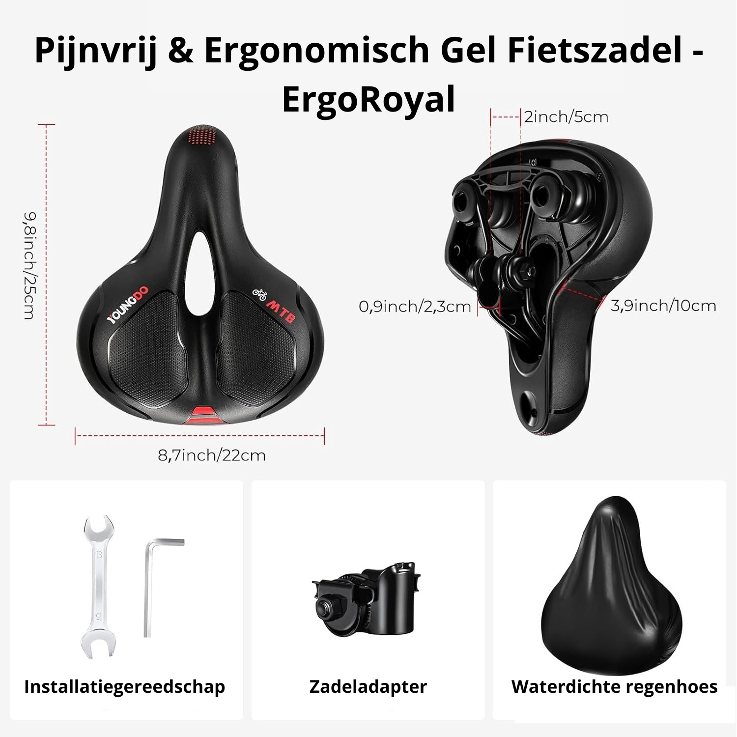 Pijnvrij & Ergonomisch Gel Fietszadel - ErgoRoyal