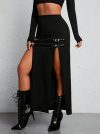 Czarna wysoka talia spódnica z rozcięciem - Sophie