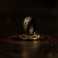 Gouden Blad en Zwarte Meteoriet Wolfram Ring - Orion