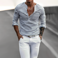 Gestreept Henley Shirt Met Lange Mouwen – Dorian