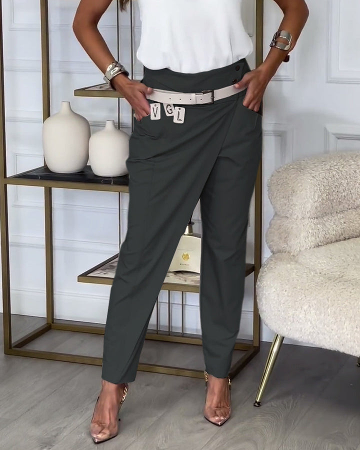 Trendy Dames Patchwork Broek met Riem - Liv