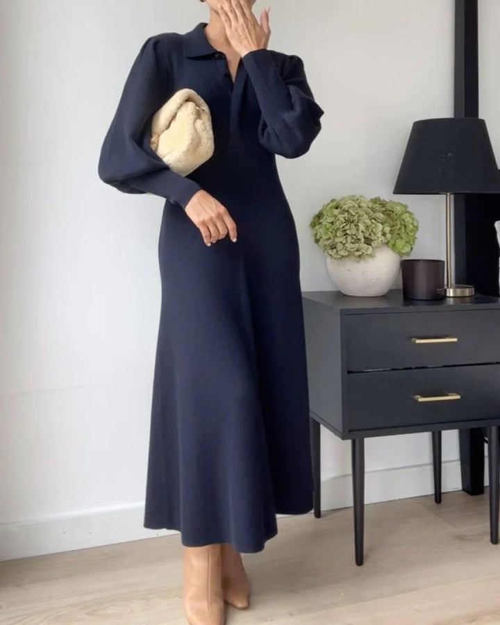 Gebreide Midi Jurk met Kraag – Loranza