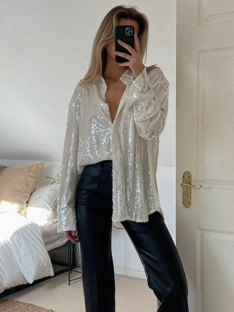 Oversized Glitter Blouse Voor Dames