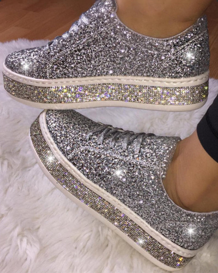 Stijlvolle Plateau Glitter Dames Sneakers - Sienna