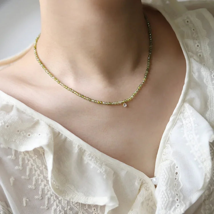 Olijfgroene Zirkonia Ketting - Celeste