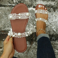Bohemian Slip-On Dames Sandalen met Parelversiering – Elvyna