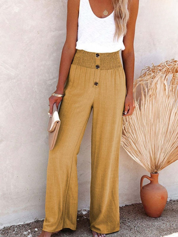 Dames Linnenbroek met Hoge Taille en Wijde Pijp – Livia