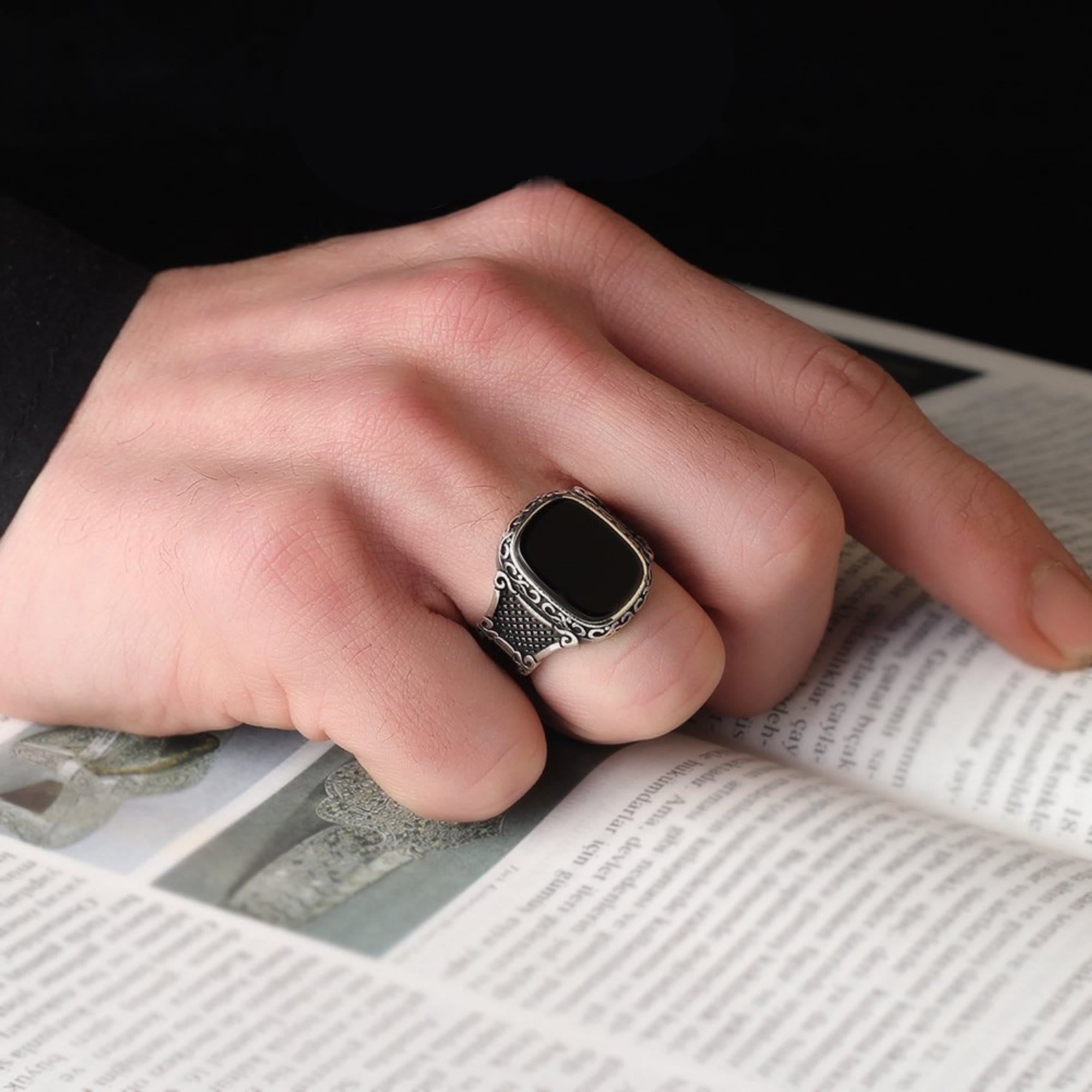 Zwarte Onyx Zilveren Ring voor Mannen - Max