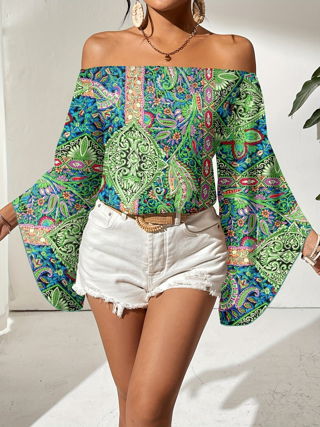 Off-Shoulder Blouse met Geometrische Print – Noémie