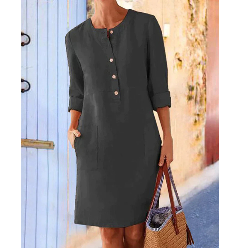 Stijlvolle jurk met zakken & ronde hals – Niva