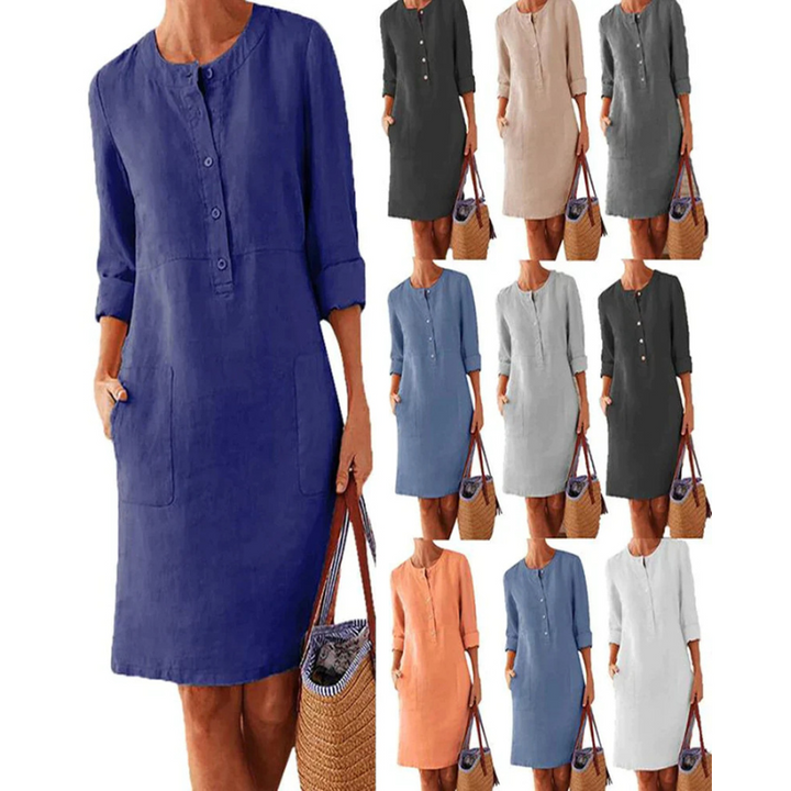 Stijlvolle jurk met zakken & ronde hals – Niva