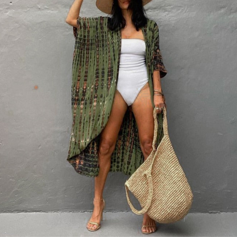 Boho Chiffon Strandblouse met Kimonomouwen – Ziva