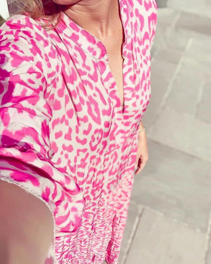 Trendy Maxi Jurk met Roze Luipaardprint - ChicSafari