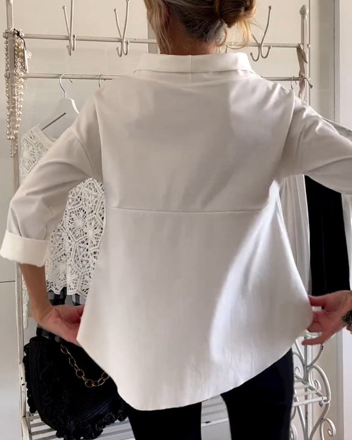 Dames Blouse met Hoge Kraag en 3/4 Mouwen – Mireille