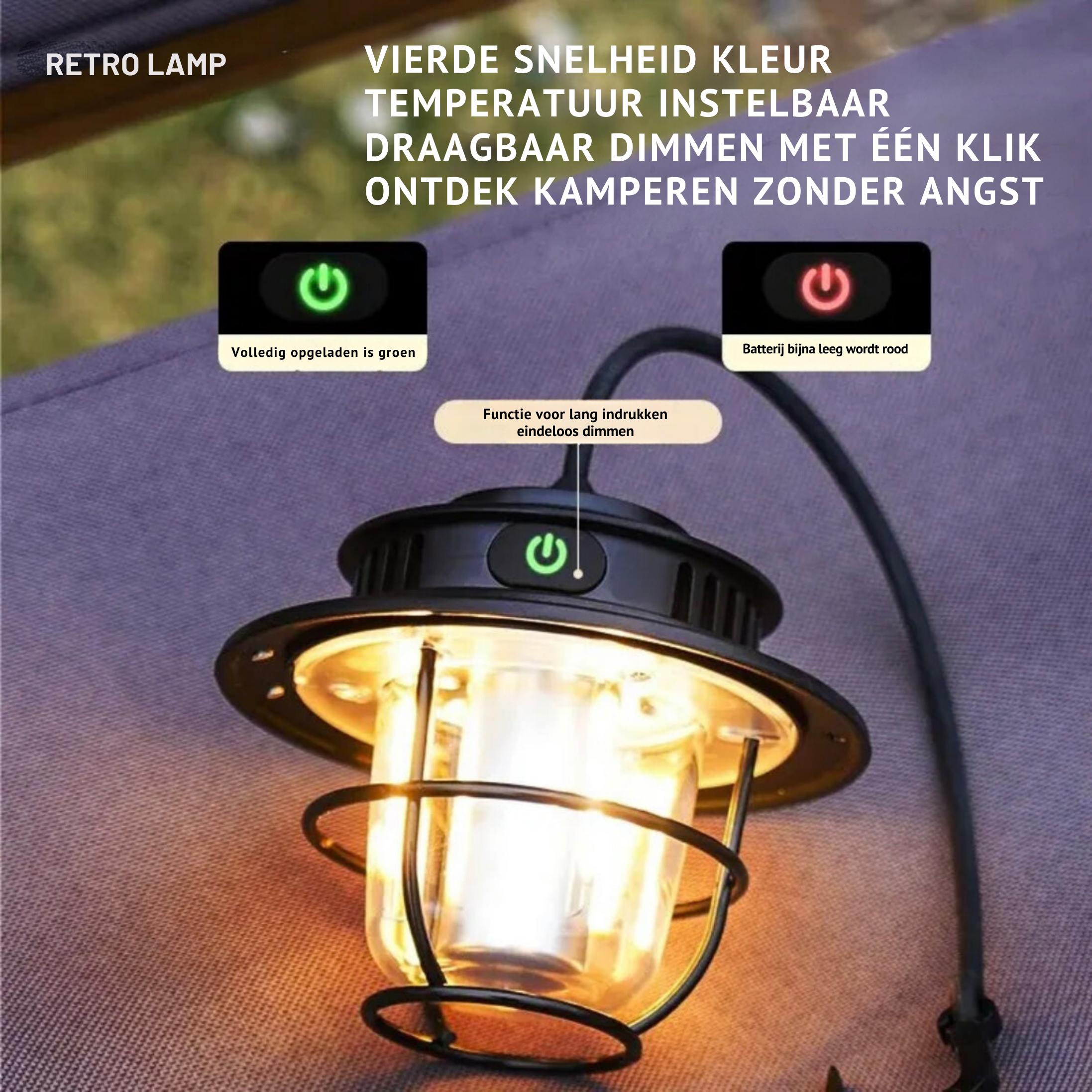 Draagbare Led Campinglamp - VintaGlow