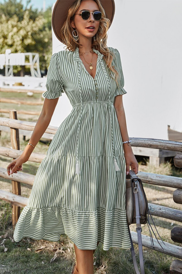 Gestreepte Zomer Midi Jurk – Amira