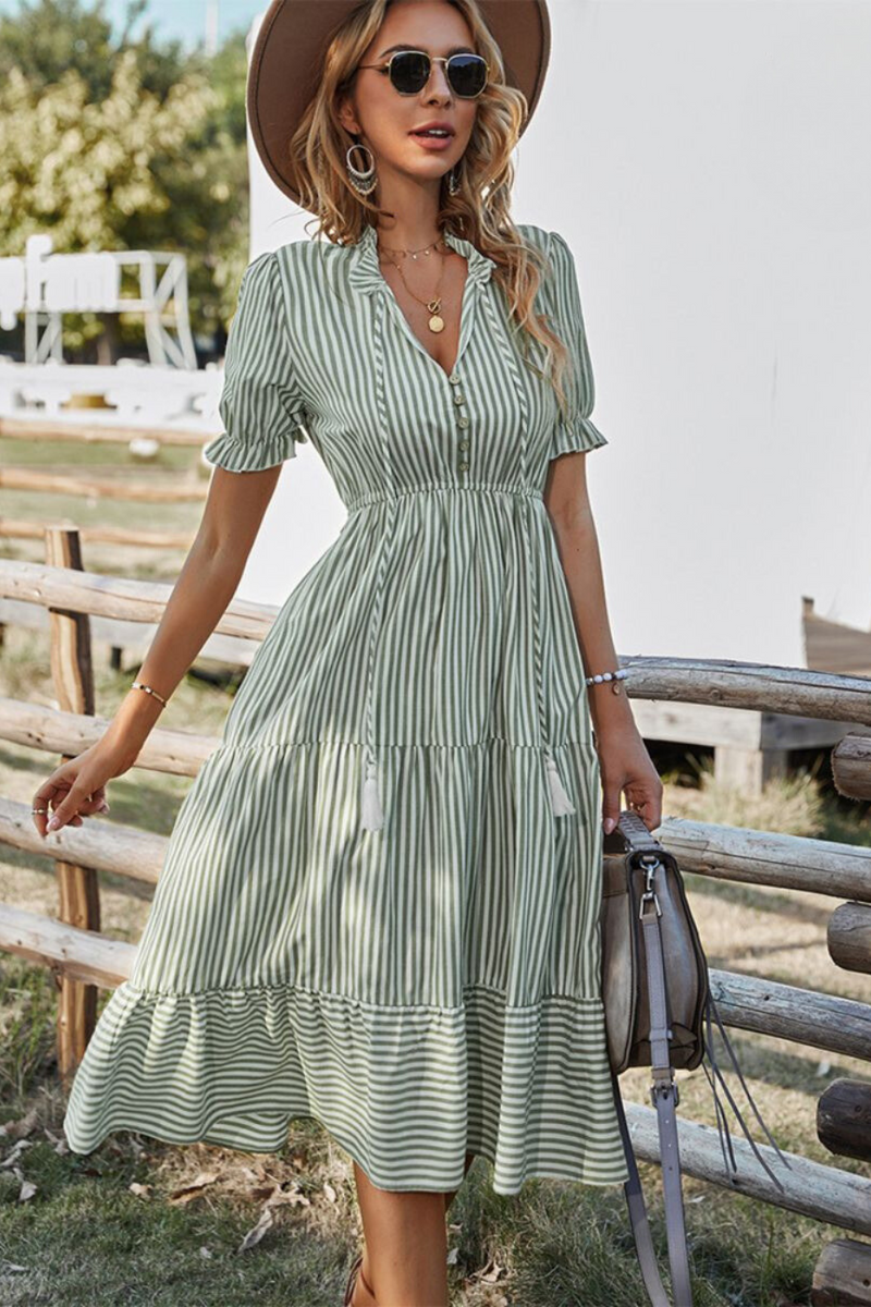 Gestreepte Zomer Midi Jurk – Amira