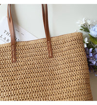 Riet Geweven Tas met Leren Banden -  SummerBreeze Tote