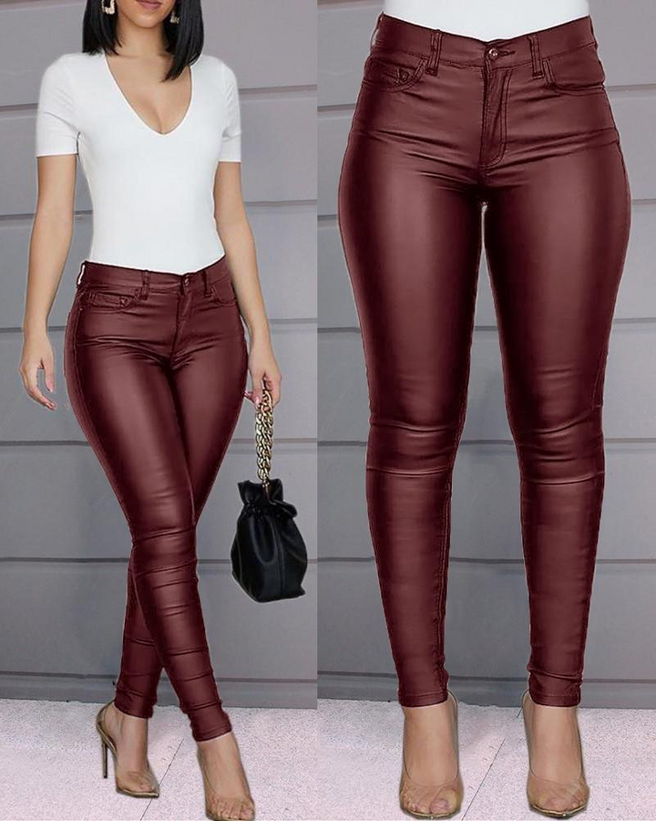 Leren stretchbroek met hoge taille – Raffaela