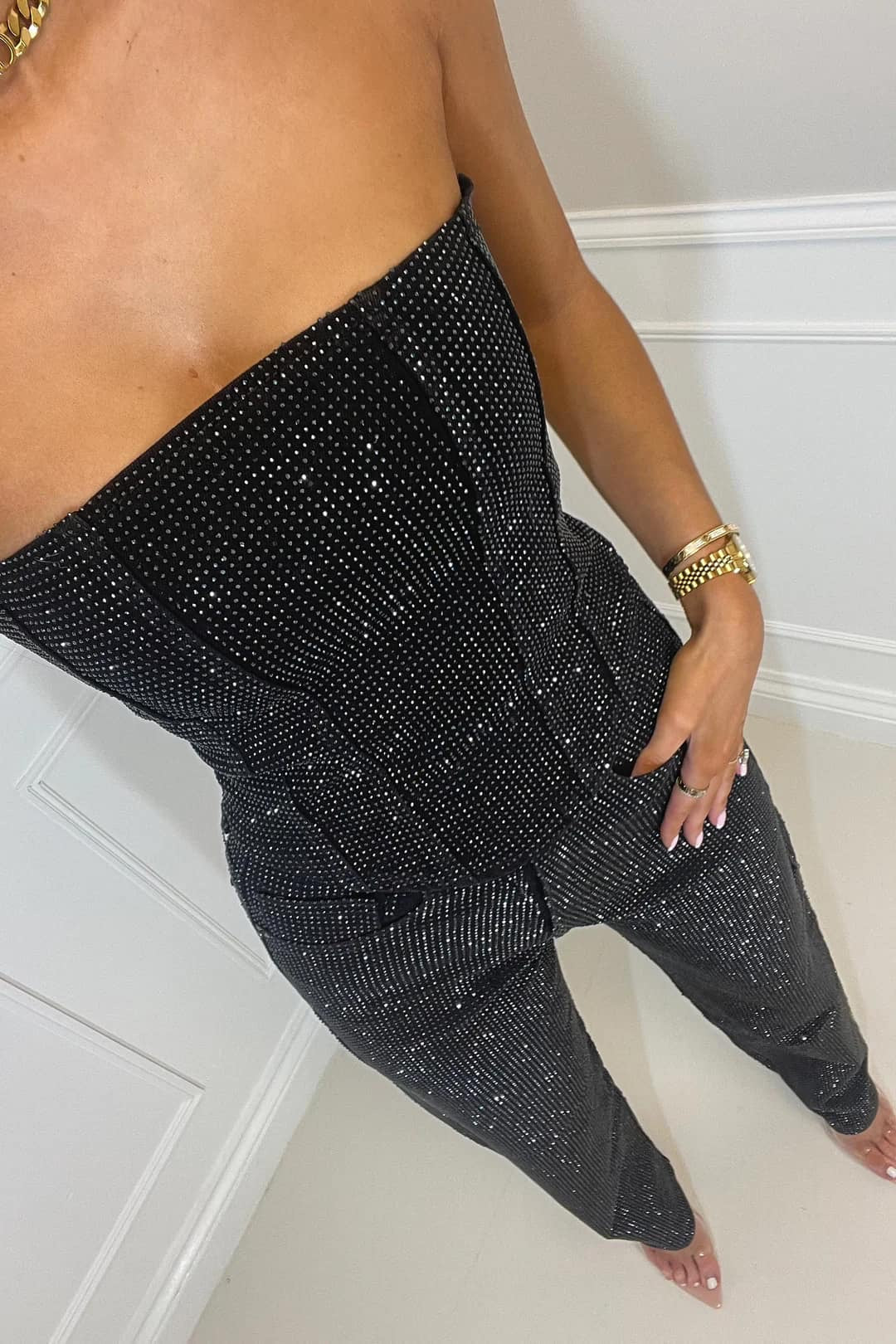 Glinsterende Dames Broekset met Hoge Taille Jeans – Liora