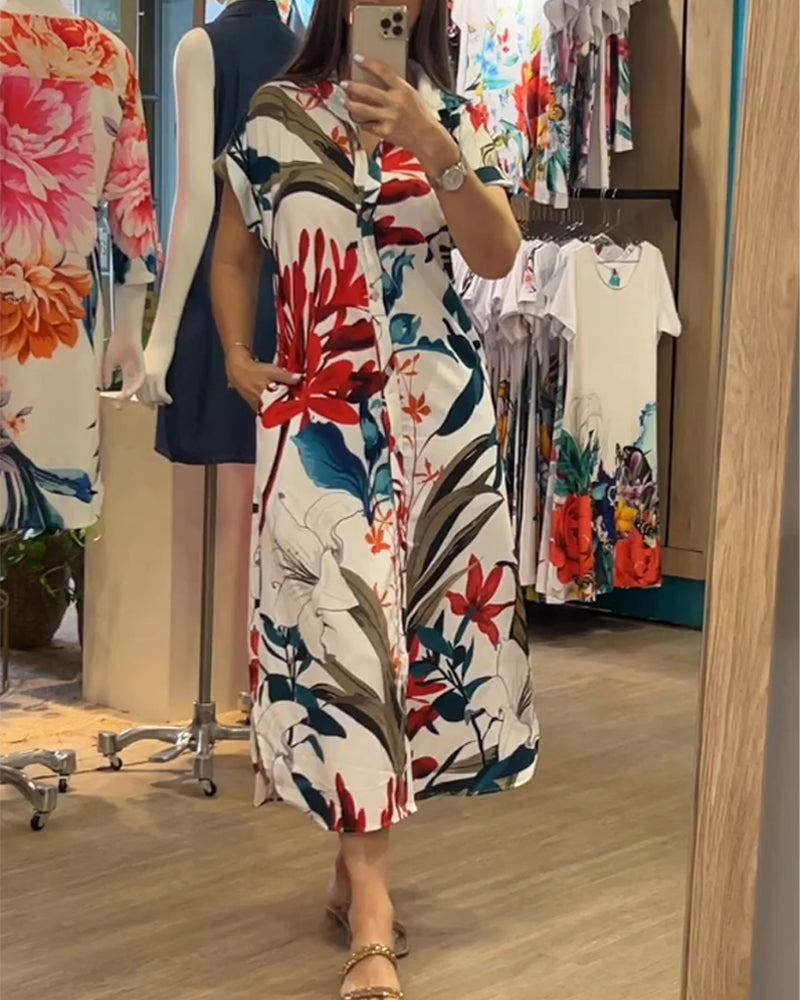 Trendy zomerjurk met print & blazerkraag – Flora