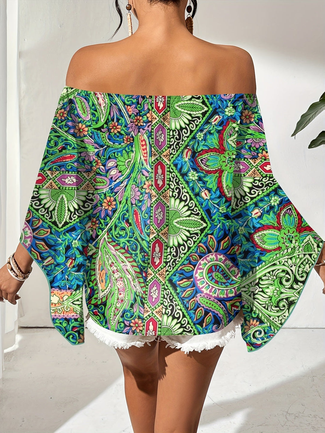 Off-Shoulder Blouse met Geometrische Print – Noémie