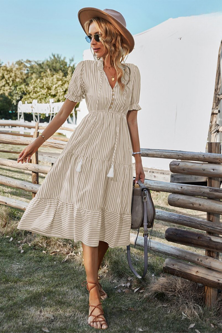 Gestreepte Zomer Midi Jurk – Amira
