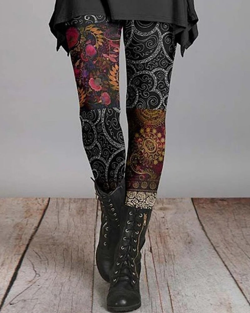 Bohemian Retro Leggings met Etnische Prints – Ziva